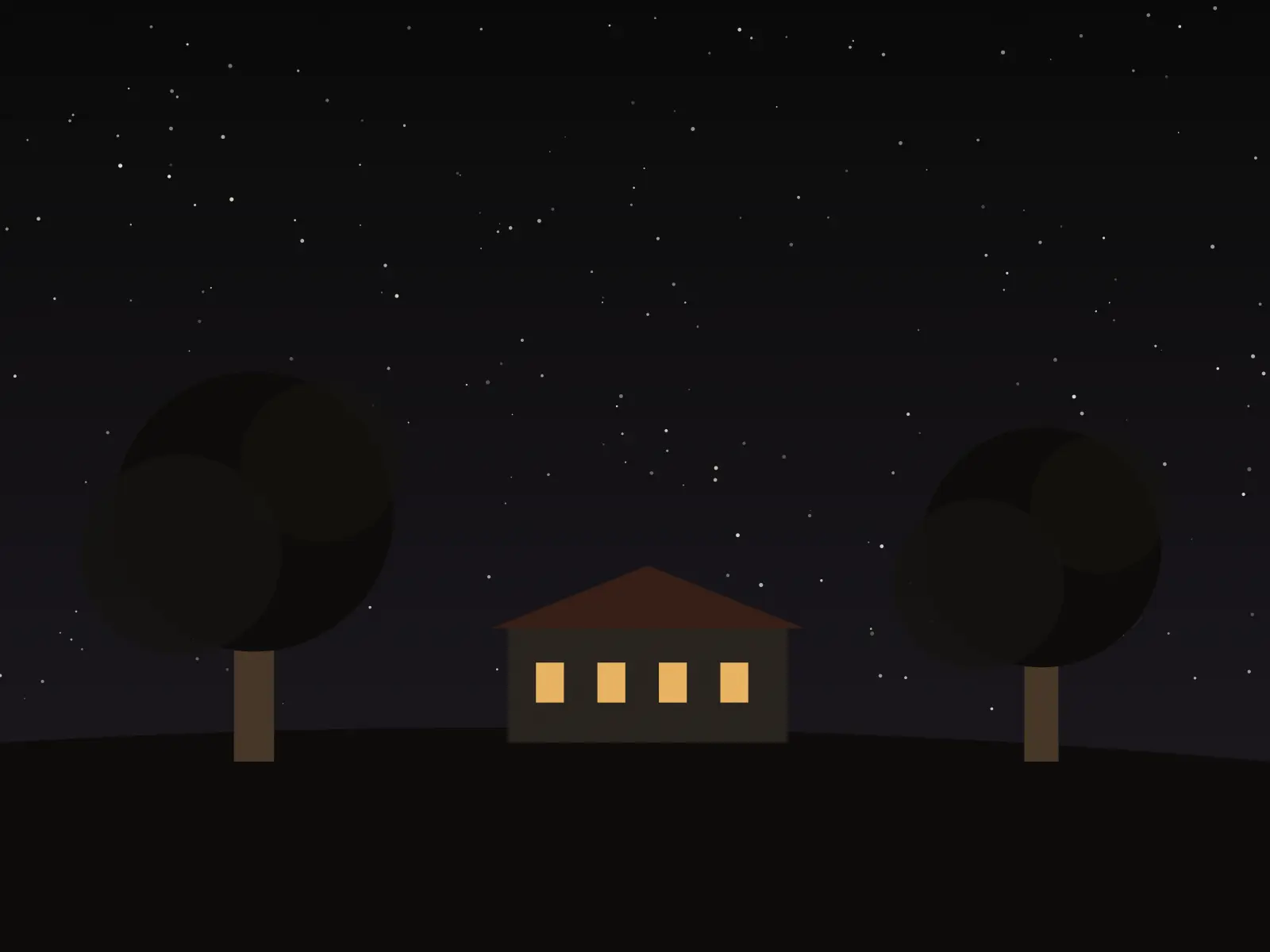 Farmhouse lit up at night under the stars